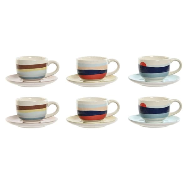 Set med kaffekoppar Home ESPRIT Gul Blå Grön Lila Metall Dolomite 180 ml