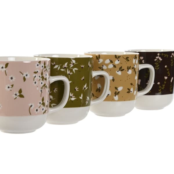 Mugg DKD Home Decor Brun Grön Rosa Senap Porslin 380 ml (4 antal)