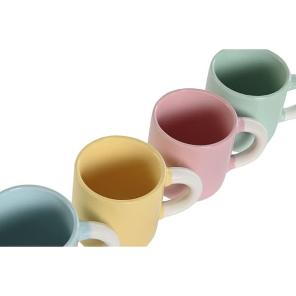 Set med kaffekoppar Home ESPRIT Gul Blå Grön Rosa Porslin 110 ml 4 Delar