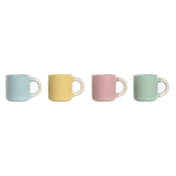 Set med kaffekoppar Home ESPRIT Gul Blå Grön Rosa Porslin 110 ml 4 Delar