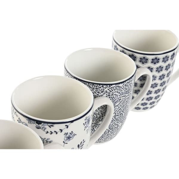 Set med 4 muggar Home ESPRIT Blå Vit Porslin 340 ml