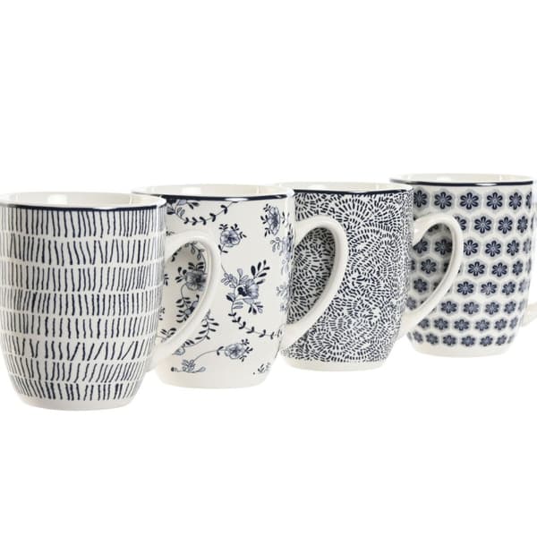 Set med 4 muggar Home ESPRIT Blå Vit Porslin 340 ml