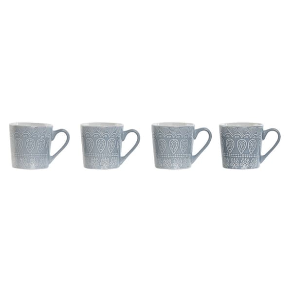 Set med 4 muggar Home ESPRIT Blå Stengods 340 ml 13 x 9,5 x 9,2 cm Mandala