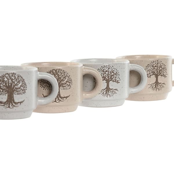 Set med kaffekoppar Home ESPRIT Vit Beige Metall Stengods 150 ml