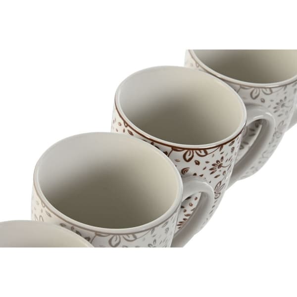 Set med 4 muggar Home ESPRIT Brun Beige Virágok 340 ml
