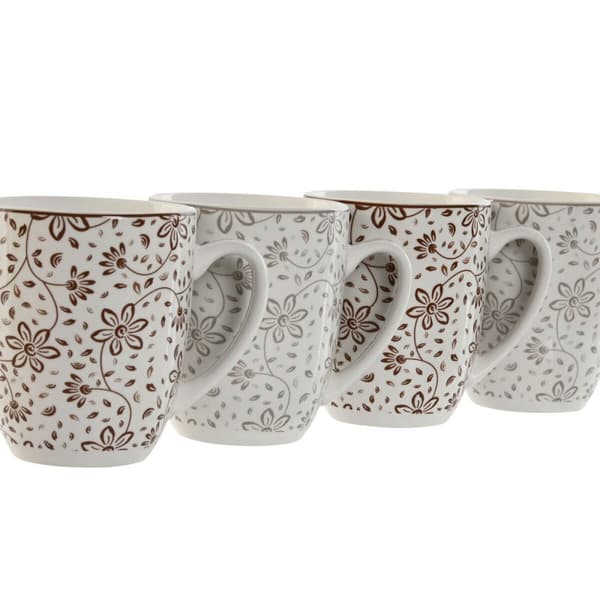 Set med 4 muggar Home ESPRIT Brun Beige Virágok 340 ml