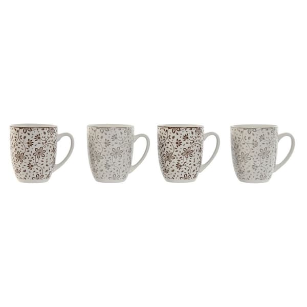 Set med 4 muggar Home ESPRIT Brun Beige Virágok 340 ml