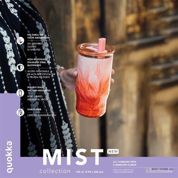 Quokka Mist - Ruostumattomasta teräksestä valmistettu termosmuki 720ml pillillä (pastellinvihreä)