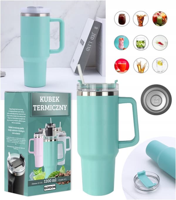 MagiCook termosmugg turkos 1200 ml med sugrör USA-stil turkos
