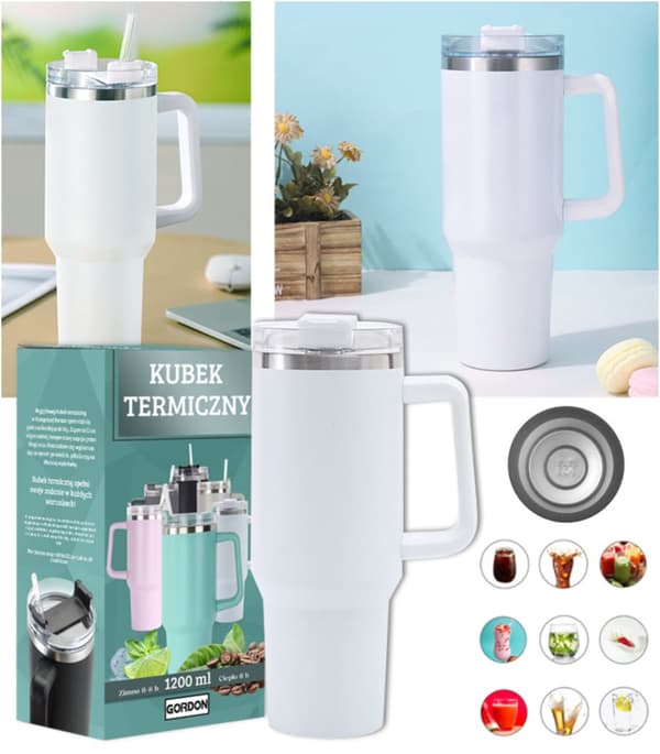 MagiCook VALKOINEN TERMOSMUKI 1200 ML, PILLIKUVIO, USA, valkoinen