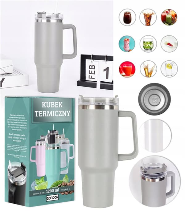 MagiCook Termosmuki 1200 ml pillillä, USA-tyylinen, vaaleanharmaa
