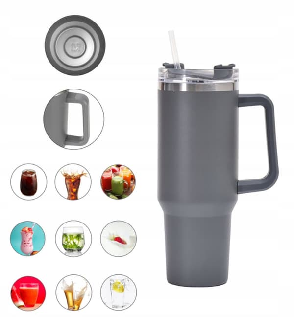 MagiCook GRÅ TERMOSMUSS 1200 ML MED STRÅ USA-STIL Grå