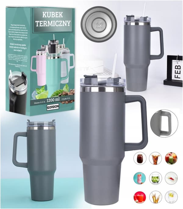 MagiCook GRÅ TERMOSMUSS 1200 ML MED STRÅ USA-STIL Grå