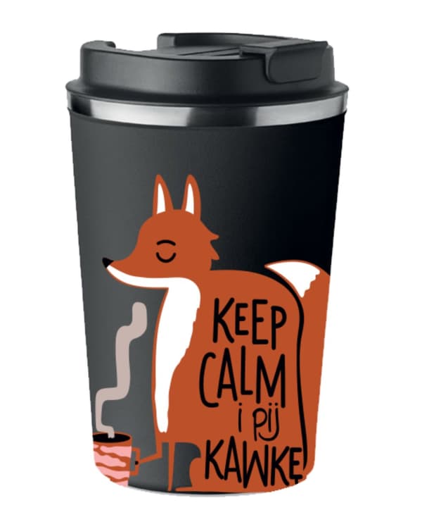 Premium termokrus med print KEEP CALM JEG DRIKKER KAFFE FOX 350ml KT_027