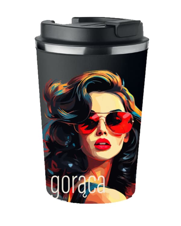 Premium-termosmuki painatuksella HOT woman coffee 350ml 0.35l KT_041