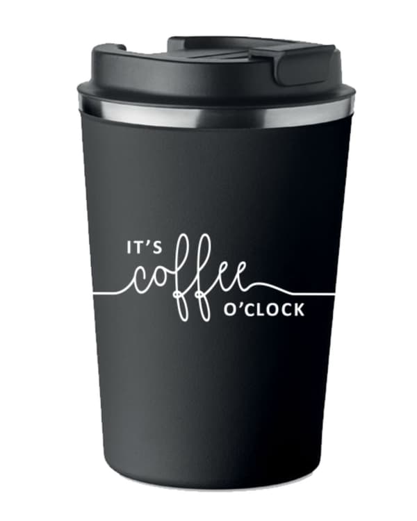 Premium termosmugg med tryck COFFEE O'CLOCK för kaffe 350ml KT_056