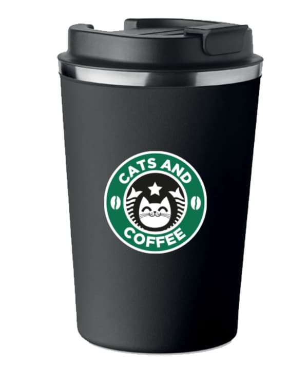 Premium termosmugg med tryck KATTER OCH KAFFE Katter Kaffe 350ml KT_057