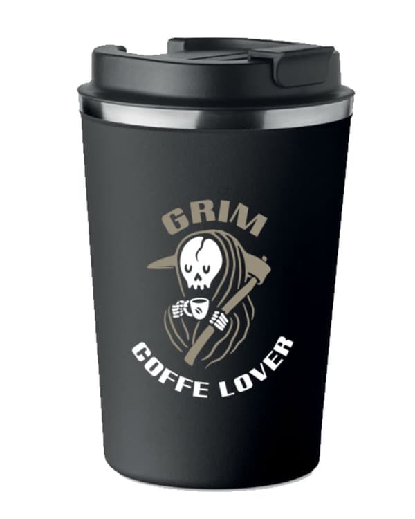 Premium termosmugg med tryck GRIM COFFE LOVER Reaper 350ml KT_062