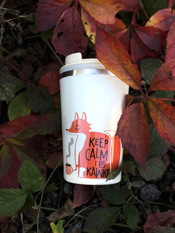 Premium termosmugg med tryck KEEP CALM DRINK COFFEE FOX 350 ml KT_085