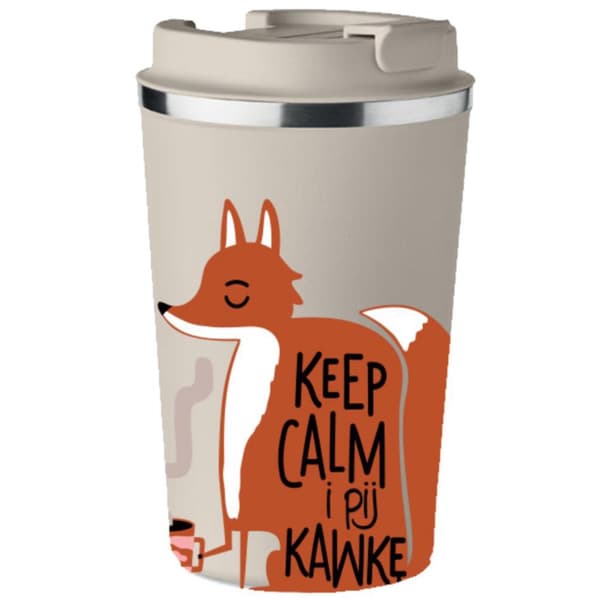 Premium termosmugg med tryck KEEP CALM DRINK COFFEE FOX 350 ml KT_085