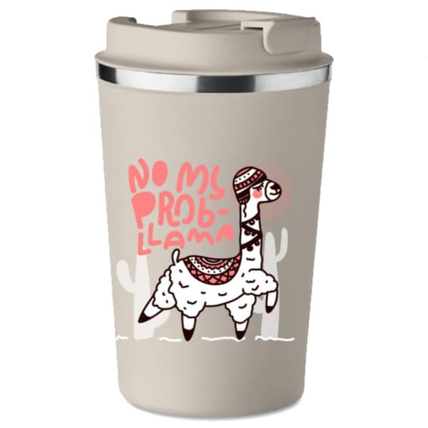 Premium termosmugg med tryck NO MY PROBLEM LAMA för kaffe 350ml KT_092
