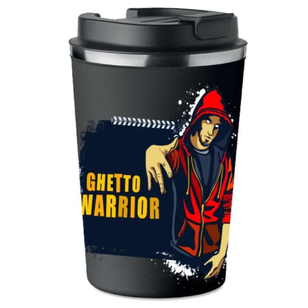 Premium termosmugg med tryck GHETTO WARRIOR GANGSTA RAP 350ml KT_096