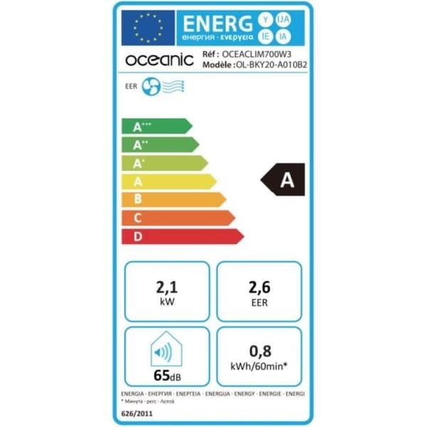 Oceanic Mobile Air Conditioner - 7000 BTU - 2050W - avfuktare - Programmerbar - Energiklass A - Monobloc
