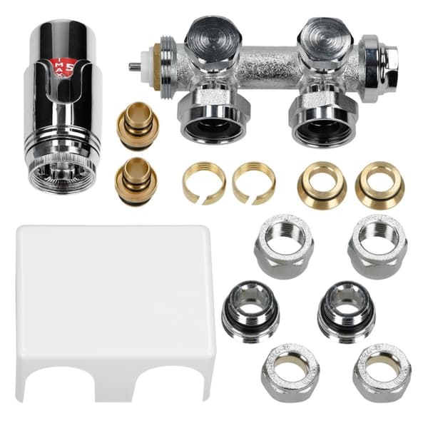 Ventil Armaturen Set Multiblock Weiß Universal inkl. Thermostatkopf LuxeBath