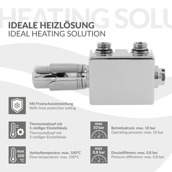 Ventil Armaturen Set Multiblock Chrome Universal inkl. Thermostatkopf LuxeBath