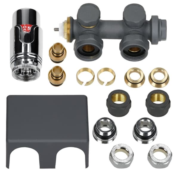 Ventil Armaturen Set Multiblock Anthrazit Universal inkl. Thermostatkopf LuxeBath