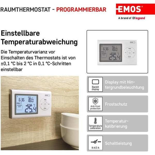 Väggtermostat - EMOS - P5607 - Digital - Programmerbar - Frostskydd