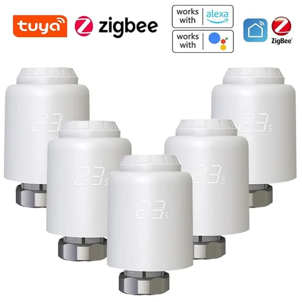 Smart termostatisk ventil, ZigBee/WiFi-forbindelse, kompatibel med Alexa og Google Home,TVR601 ZigBee 5 STK