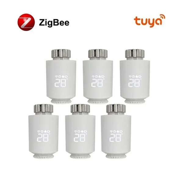 Tuya ZigBee Radiator Aktuator Termostat, Stemmekontrol Aktiveret, Programmerbar Tidsplan,6PCS Hvid