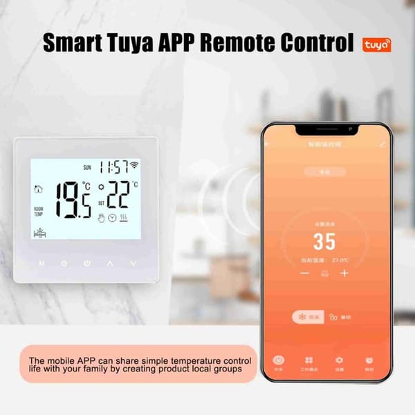 Tuya WiFi Termostat, Smart APP Kontrol, Digital Programmerbar LCD Skærm,Vandopvarmning