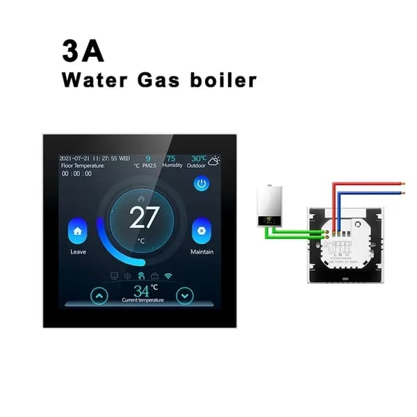 Smart golvvärmetermostat, 16A belastningskapacitet, temperaturkontroll,Vatten Gas Panna