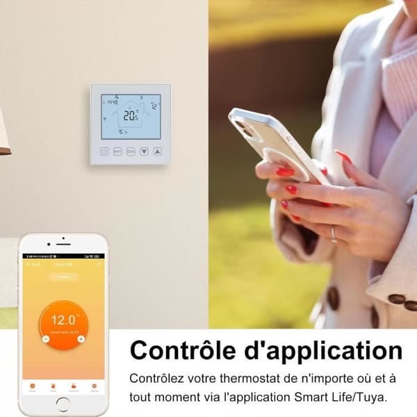 Ansluten Termostat - KETOTEK - KTF0155A - WiFi - Kompatibel med Alexa - 16A Programmerbar