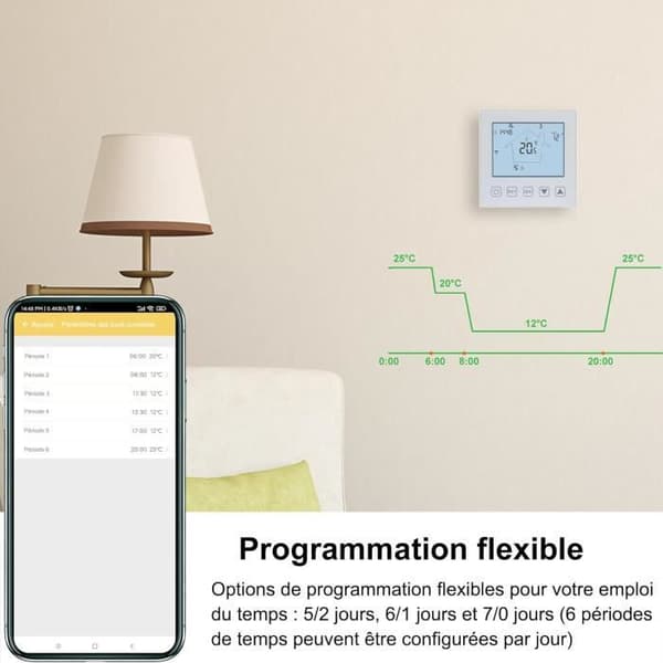 Ansluten Termostat - KETOTEK - KTF0155A - WiFi - Kompatibel med Alexa - 16A Programmerbar
