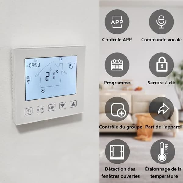 Ansluten Termostat - KETOTEK - KTF0155A - WiFi - Kompatibel med Alexa - 16A Programmerbar