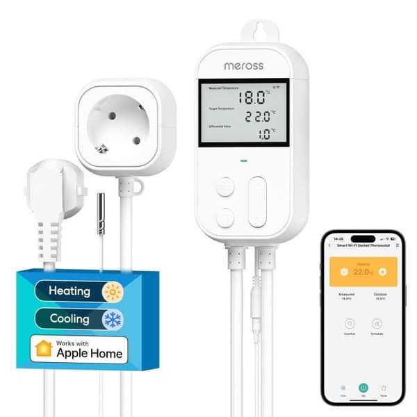 Ansluten Termostat Styrning - Meross - WiFi Modell - Fjärrkontroll - Kompatibel med Alexa - Område -30°C till 110°C