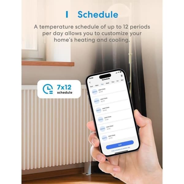 Thermostatkopplad - Meross - Termostatkontakt - 16A 3680W - Kompatibel med Apple Home, Alexa, Google Home