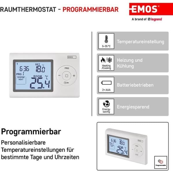 Väggtermostat - EMOS - P5607 - Digital - Programmerbar - Frostskydd