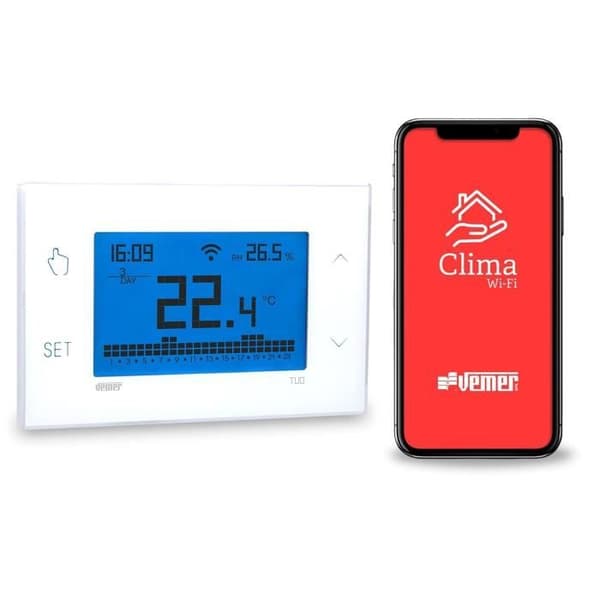 VEMER VE772000 TUO WIFI - WiFi-termostat, Programmerbar, Styres via smartphone-app, Strøm 230V, Hvid