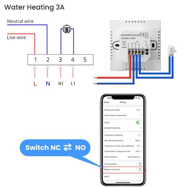 INF Smart WiFi Termostat til Vandvarme - Hvid