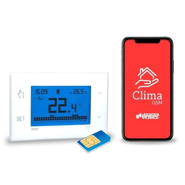 VEMER VE771800 TUO Termostat GSM Väggmonterad med APP-kontroll, Veckoprogrammering, Vit