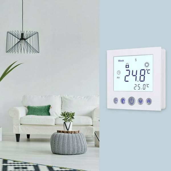 Termostat Programmerbar - ARHATREYA - C16.H3 - Vit LCD-skärm - 16A - Brandbeständig