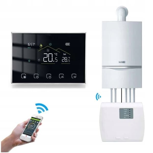 Termostat WiFi RF 433MHz - ARHATREYA - LCD-skärm - Programmerbar - Vit