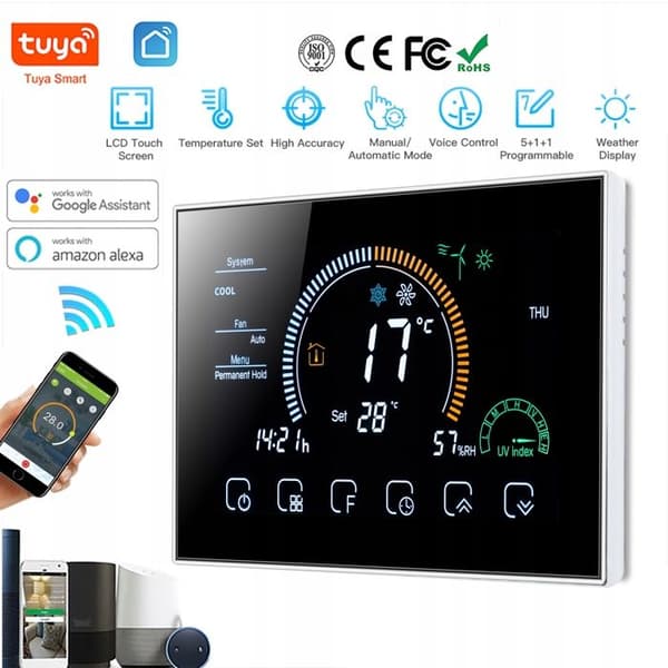 Termostat för elektrisk golvvärme - ARHATREYA - WiFi - Programmerbar - LCD pekskärm