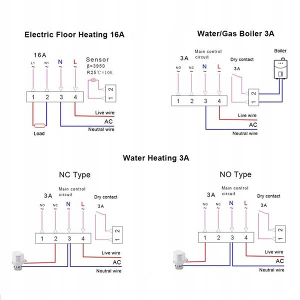 Termostat WiFi - ARHATREYA - 16A - Röststyrning - Veckoprogrammering - Svart