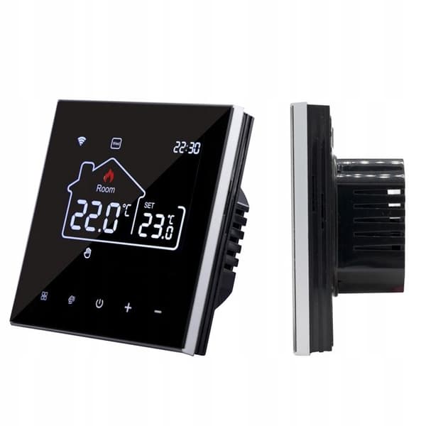 Termostat WiFi - ARHATREYA - 16A - Röststyrning - Veckoprogrammering - Svart
