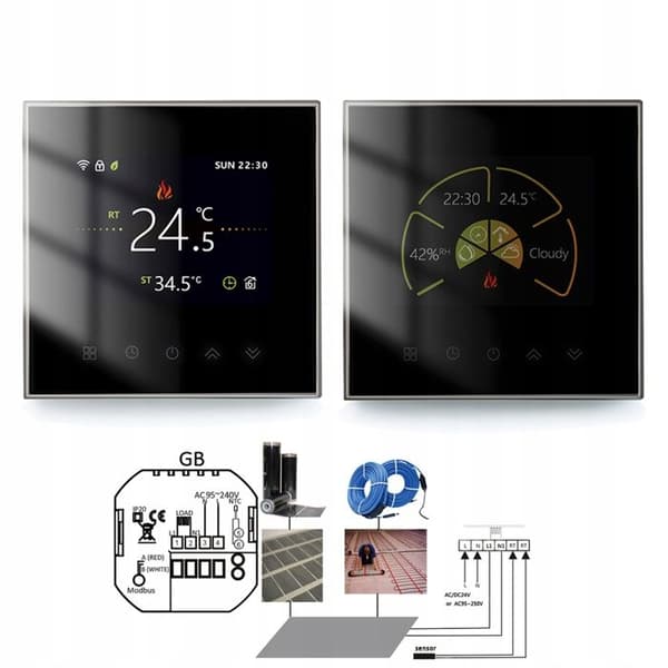 Intelligent Wi-Fi-termostat - ARHATREYA - BHT 2002 GBLW - Programmerbar - Svart/Vit